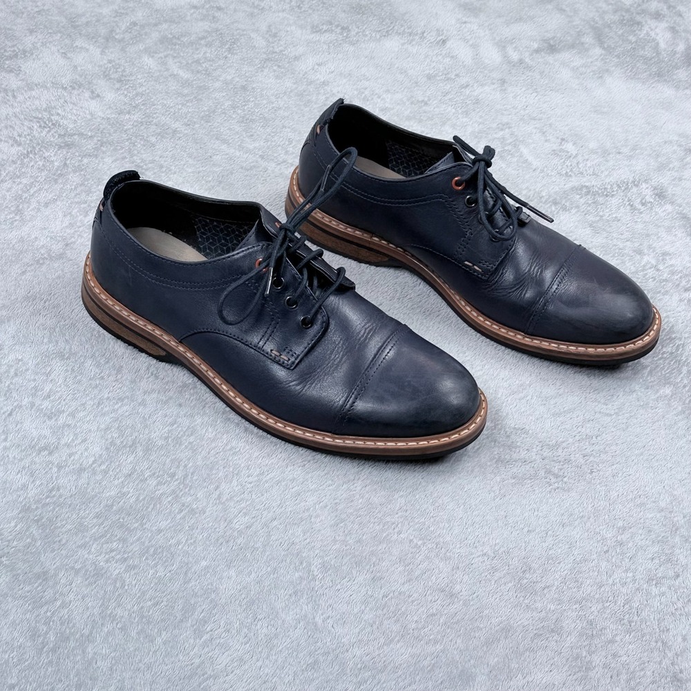 Clarks Dargo Walk Cap Toe Dress Shoes Mens 8.5 M Navy Blue Leather Oxford Round